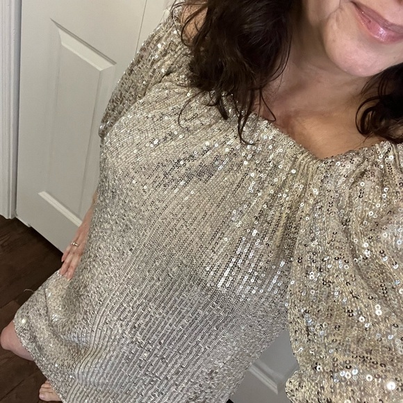 Champagne Sequin Off-Shoulder Dress by Venus - Picture 5 of 6